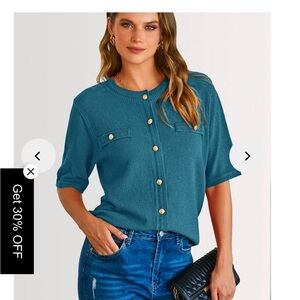 PRETTYGARDEN Summer Gold Button Down Casual Short Sleeve Crew Neck Small